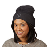 Embroidered Crown Stripe Beanie — Classic Cuffed Winter Hat