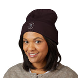 Embroidered Crown Stripe Beanie — Classic Cuffed Winter Hat