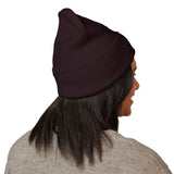 Embroidered Crown Stripe Beanie — Classic Cuffed Winter Hat