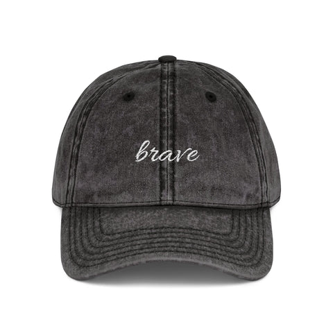 Brave Embroidered Vintage Dad Hat — Washed Black