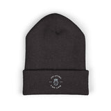 Embroidered Crown Stripe Beanie — Classic Cuffed Winter Hat